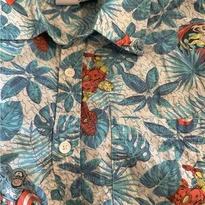 Marvel Blue Avengers Hawaiian Tropical Button-Down Aloha Shirt Men's Large